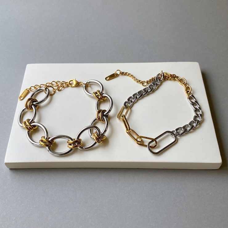 バイカラーマルチチェーンステンレスブレスレット ブレス アレルギー対応 | FACION | 詳細画像3 