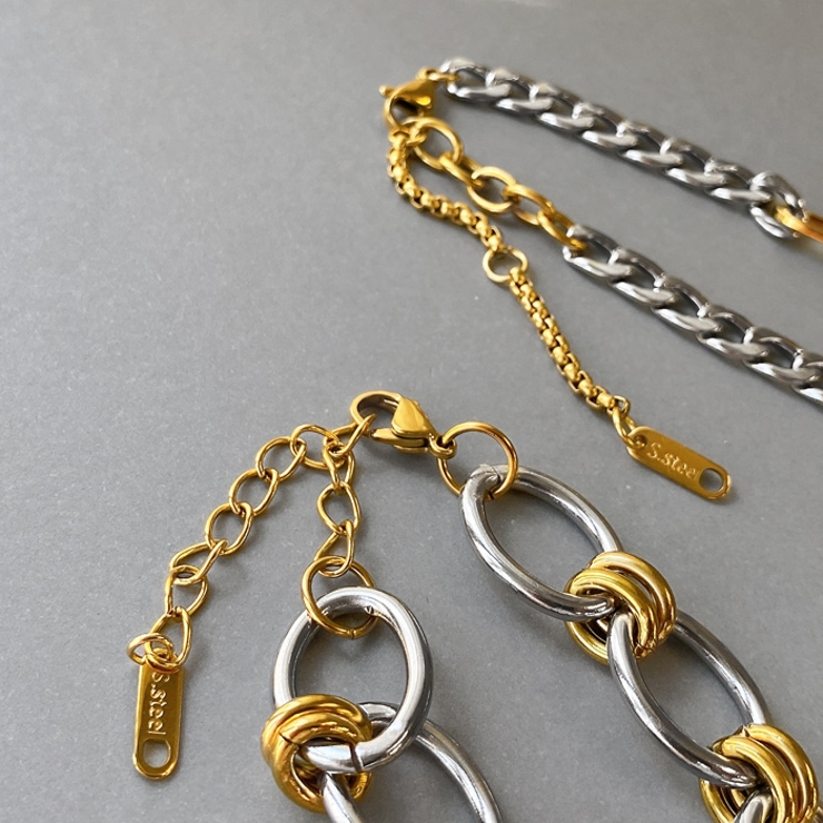 バイカラーマルチチェーンステンレスブレスレット ブレス アレルギー対応 | FACION | 詳細画像4 