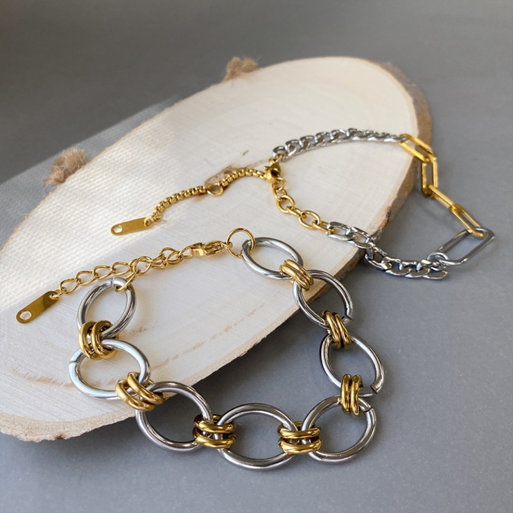 バイカラーマルチチェーンステンレスブレスレット ブレス アレルギー対応 | FACION | 詳細画像1 