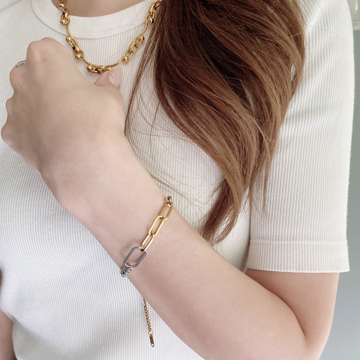 バイカラーマルチチェーンステンレスブレスレット ブレス アレルギー対応 | FACION | 詳細画像6 