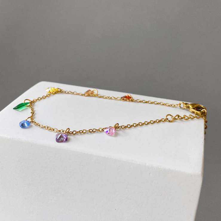 カラフルストーンステンレスブレスレット アレルギー対応 つけっぱなし | FACION | 詳細画像3 