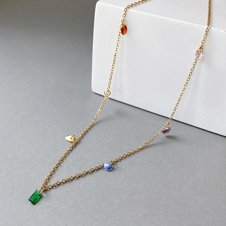 カラフルストーンステンレスネックレス アレルギー対応 つけっぱなし | FACION | 詳細画像6 