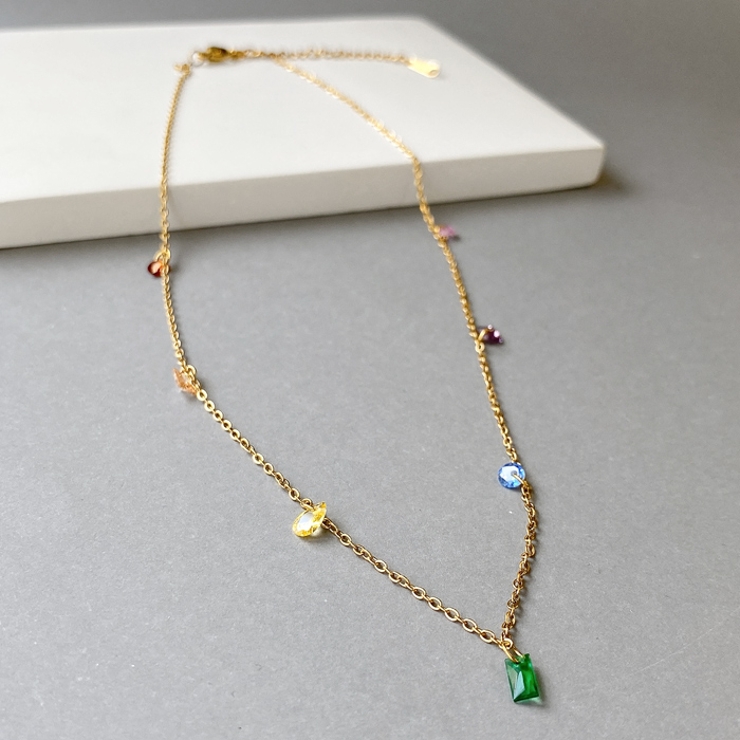 カラフルストーンステンレスネックレス アレルギー対応 つけっぱなし | FACION | 詳細画像2 