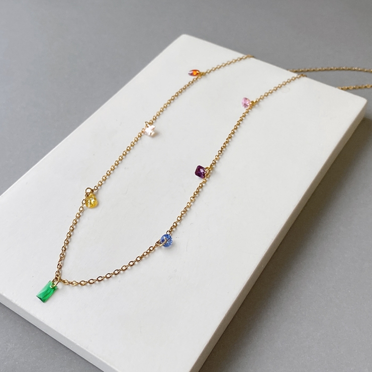 カラフルストーンステンレスネックレス アレルギー対応 つけっぱなし | FACION | 詳細画像3 
