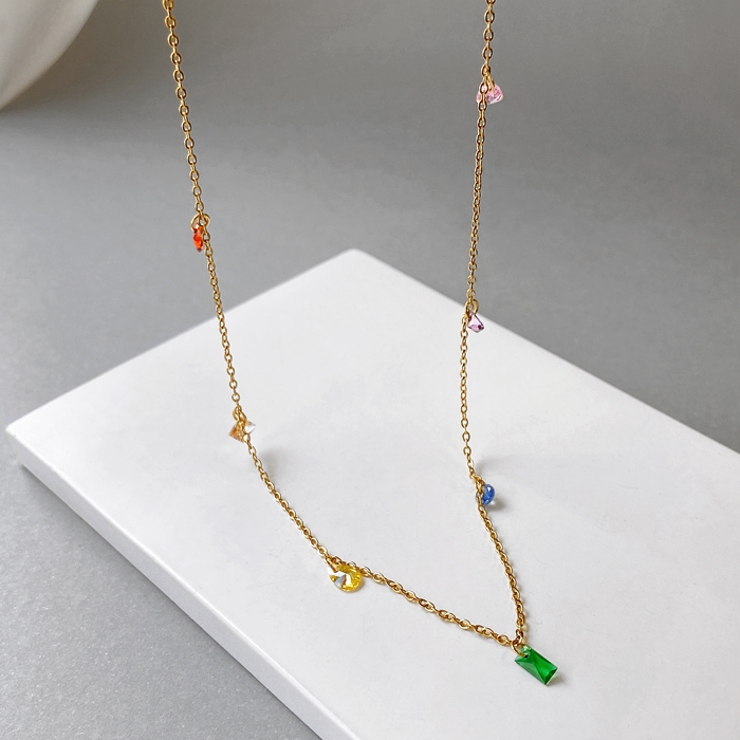 カラフルストーンステンレスネックレス アレルギー対応 つけっぱなし | FACION | 詳細画像4 