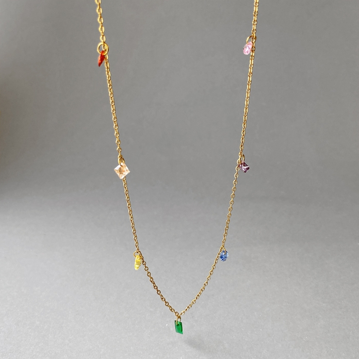 カラフルストーンステンレスネックレス アレルギー対応 つけっぱなし | FACION | 詳細画像1 