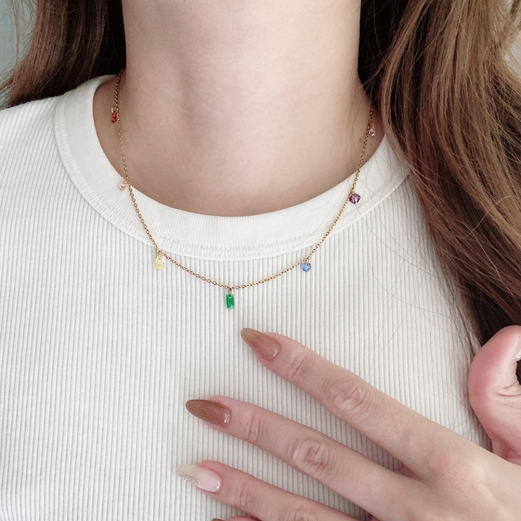 カラフルストーンステンレスネックレス アレルギー対応 つけっぱなし | FACION | 詳細画像7 