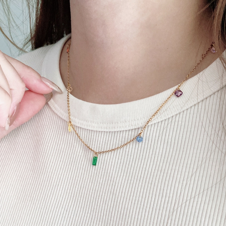 カラフルストーンステンレスネックレス アレルギー対応 つけっぱなし | FACION | 詳細画像8 