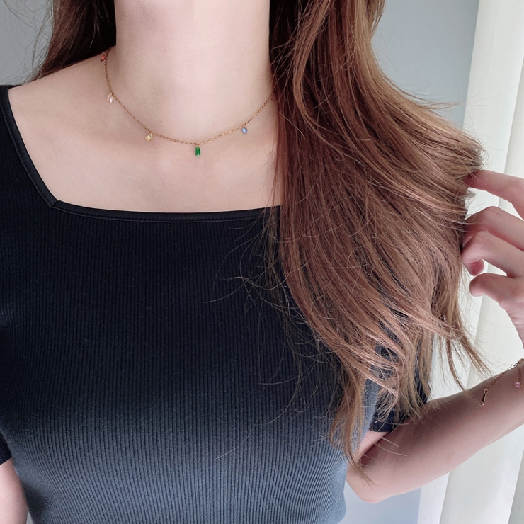 カラフルストーンステンレスネックレス アレルギー対応 つけっぱなし | FACION | 詳細画像9 