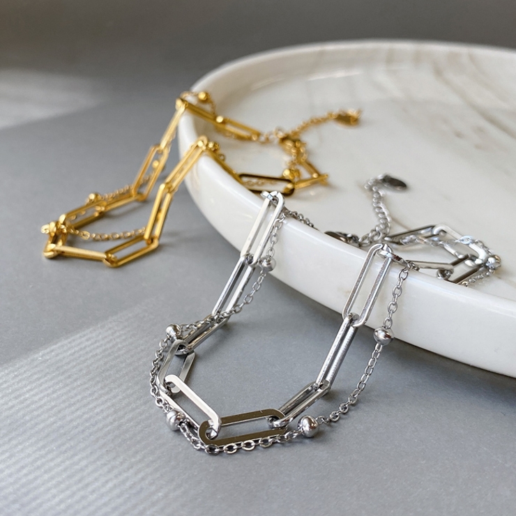 2連デザインチェーンステンレスブレスレット つけっぱなし アレルギー対応 | FACION | 詳細画像1 