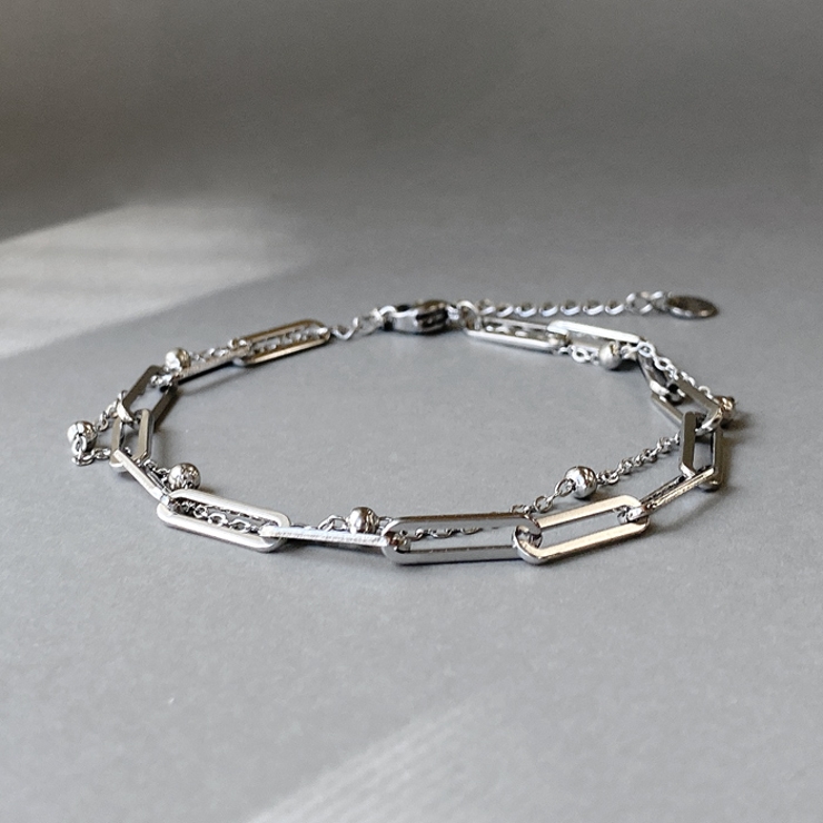 シルバー | 2連デザインチェーンステンレスブレスレット つけっぱなし アレルギー対応 | FACION
