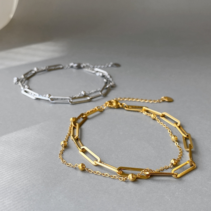 2連デザインチェーンステンレスブレスレット つけっぱなし アレルギー対応 | FACION | 詳細画像5 
