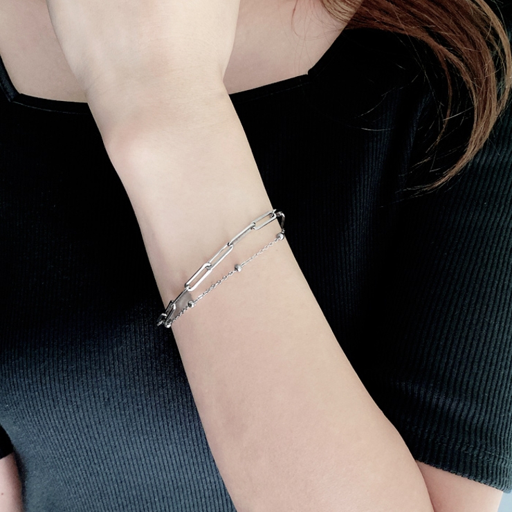 2連デザインチェーンステンレスブレスレット つけっぱなし アレルギー対応 | FACION | 詳細画像6 