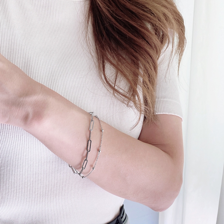 2連デザインチェーンステンレスブレスレット つけっぱなし アレルギー対応 | FACION | 詳細画像9 