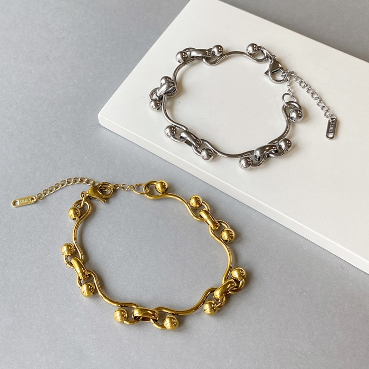 ウェーブドットチェーンステンレスブレスレット レディース サージカルステンレス | FACION | 詳細画像1 