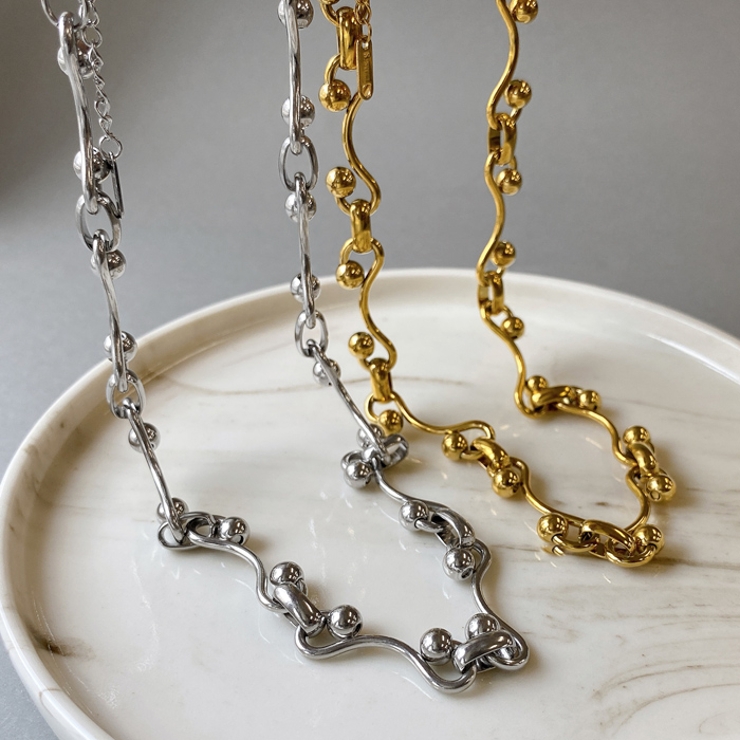 ウェーブドットチェーンステンレスネックレス アレルギー対応 つけっぱなし | FACION | 詳細画像3 