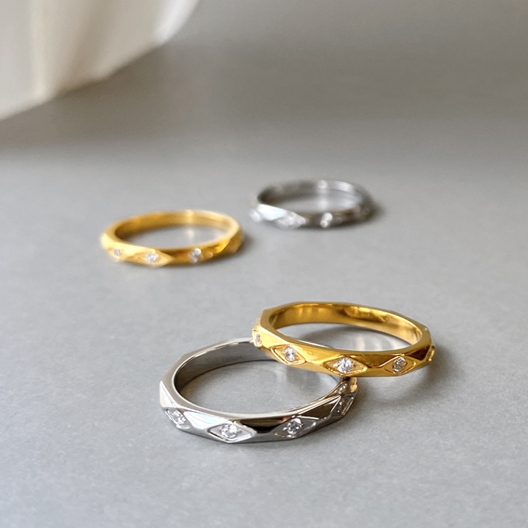 ジルコニアストーン付ダイヤカットステンレスリング 指輪 アレルギー対応 | FACION | 詳細画像5 