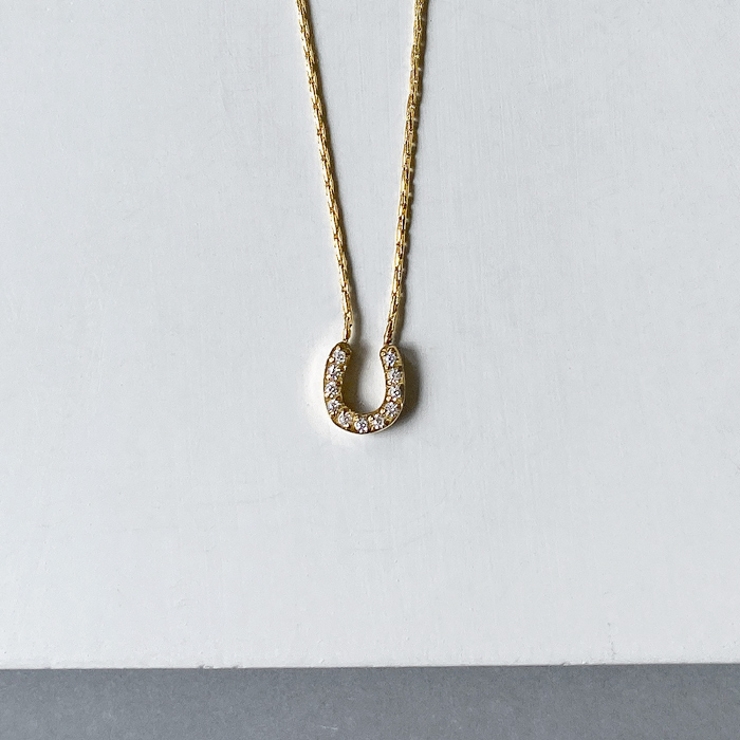 ゴールド | ミニ馬蹄ストーン付ステンレスネックレス アレルギ対応 金属アレルギー | FACION