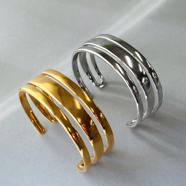 メタルラインステンレスワイドバングルブレスレット 太め 女性 | FACION | 詳細画像1 