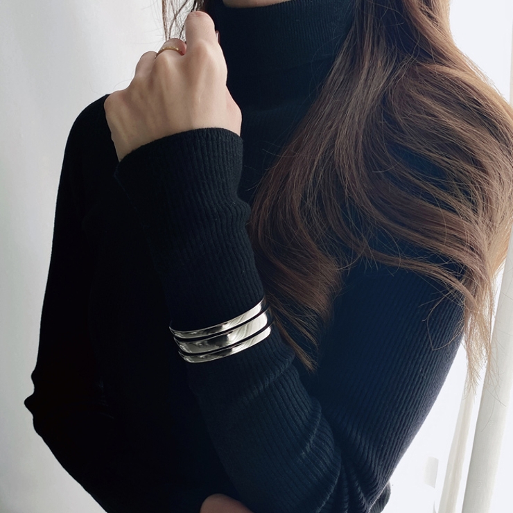 メタルラインステンレスワイドバングルブレスレット 太め 女性 | FACION | 詳細画像6 