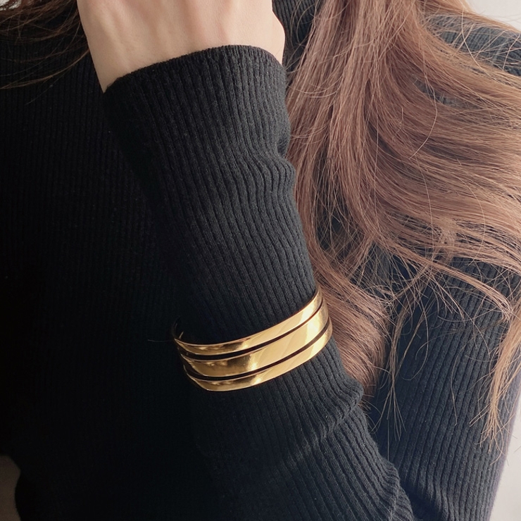 メタルラインステンレスワイドバングルブレスレット 太め 女性 | FACION | 詳細画像7 