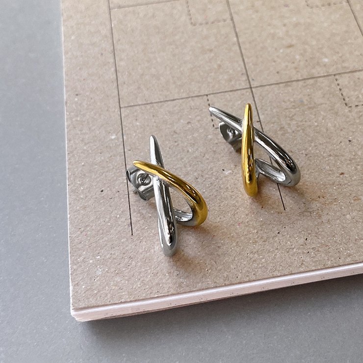 バイカラークロスステンレスピアス つけっぱなし アレルギー対応 | FACION | 詳細画像6 