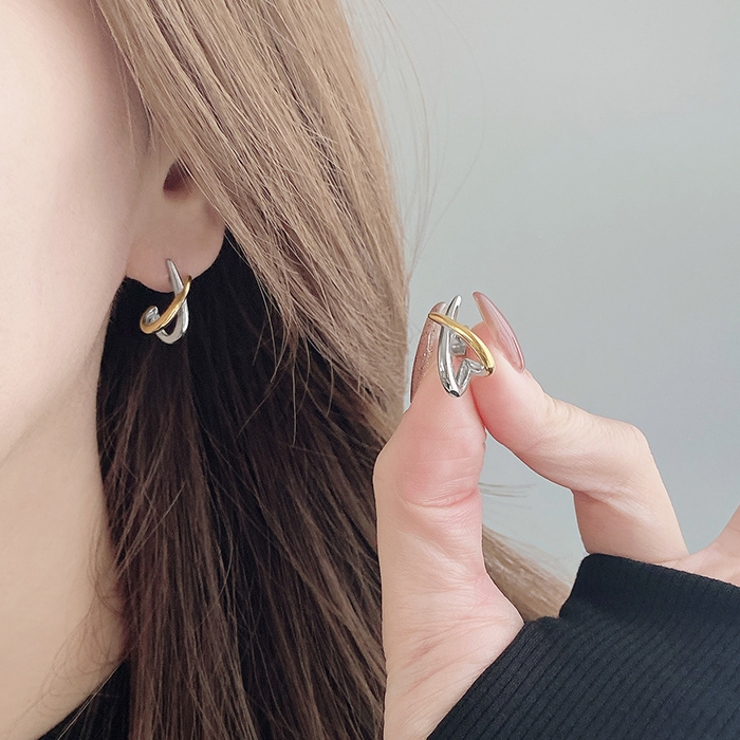 バイカラークロスステンレスピアス つけっぱなし アレルギー対応 | FACION | 詳細画像9 