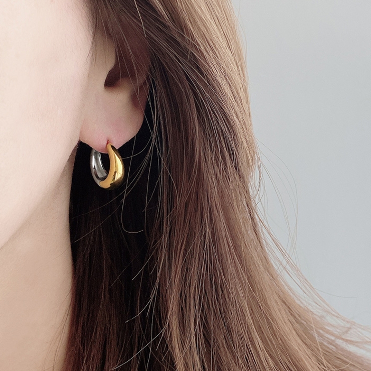 バイカラードロップフープステンレスピアス アレルギー対応 つけっぱなし | FACION | 詳細画像9 