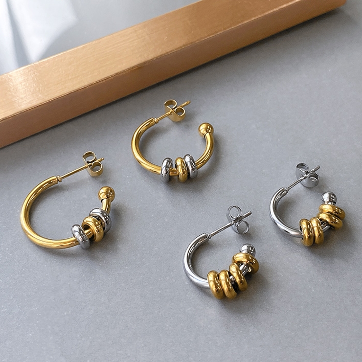 バイカラーリング付ステンレススリムフープピアス アレルギー対応 つけっぱなし | FACION | 詳細画像5 