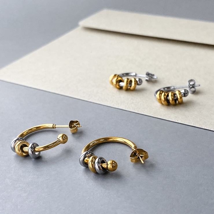 バイカラーリング付ステンレススリムフープピアス アレルギー対応 つけっぱなし | FACION | 詳細画像2 