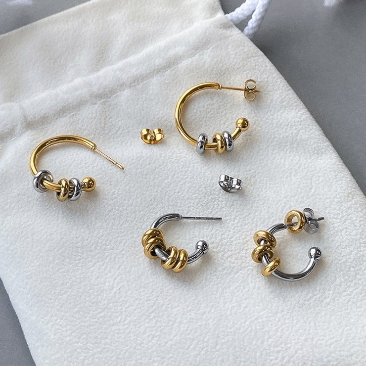 バイカラーリング付ステンレススリムフープピアス アレルギー対応 つけっぱなし | FACION | 詳細画像3 