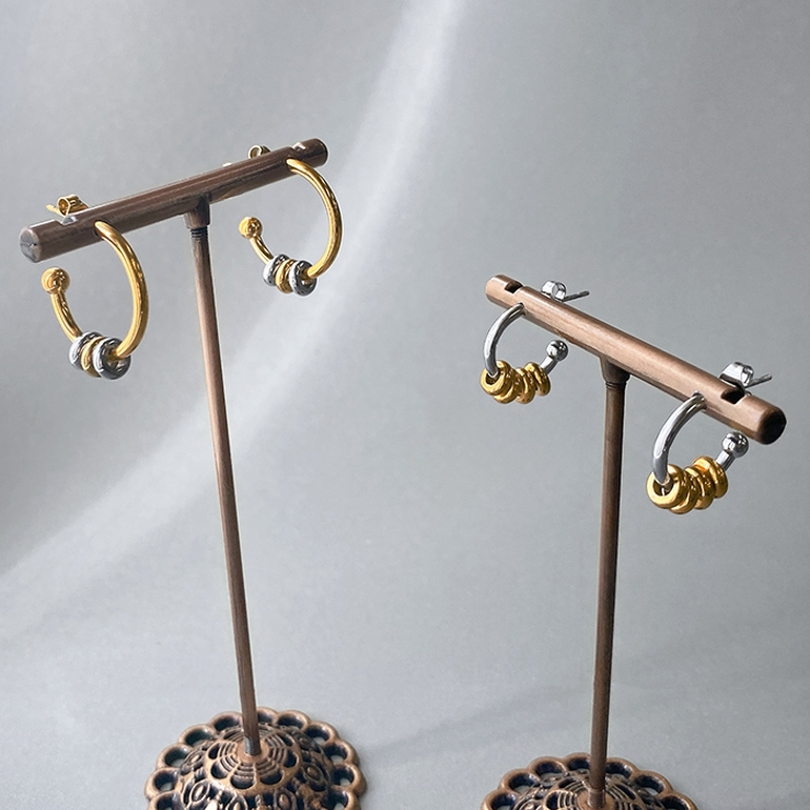 バイカラーリング付ステンレススリムフープピアス アレルギー対応 つけっぱなし | FACION | 詳細画像4 