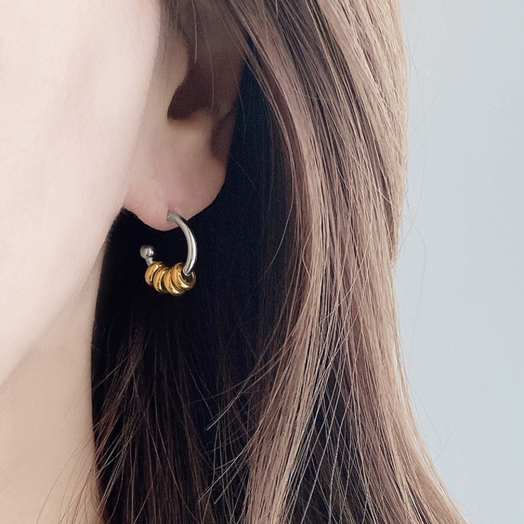 バイカラーリング付ステンレススリムフープピアス アレルギー対応 つけっぱなし | FACION | 詳細画像6 