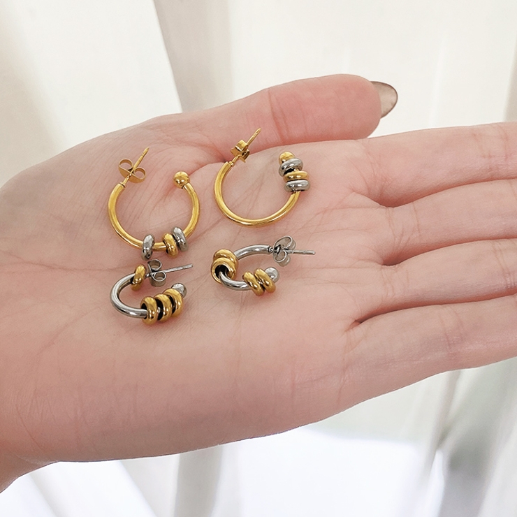 バイカラーリング付ステンレススリムフープピアス アレルギー対応 つけっぱなし | FACION | 詳細画像10 