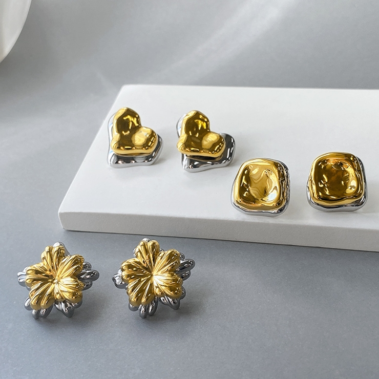 バイカラー大ぶりデザインステンレスピアス 2WAY アレルギー対応 | FACION | 詳細画像5 