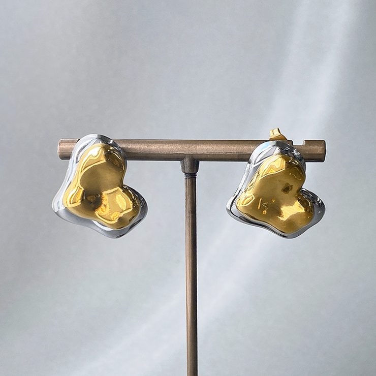 ハート | バイカラー大ぶりデザインステンレスピアス 2WAY アレルギー対応 | FACION