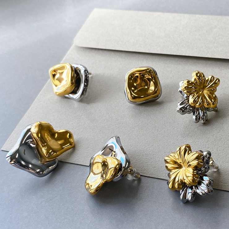 バイカラー大ぶりデザインステンレスピアス 2WAY アレルギー対応 | FACION | 詳細画像2 