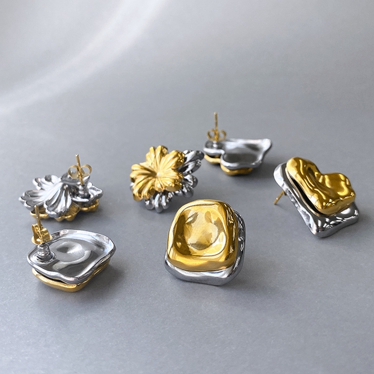 バイカラー大ぶりデザインステンレスピアス 2WAY アレルギー対応 | FACION | 詳細画像3 