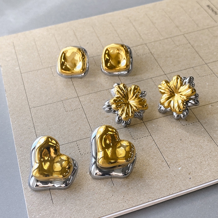 バイカラー大ぶりデザインステンレスピアス 2WAY アレルギー対応 | FACION | 詳細画像4 