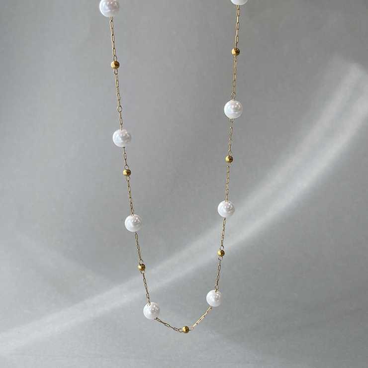 ステーションパールステンレスチェーンネックレス レディース 金属アレルギー | FACION | 詳細画像2 