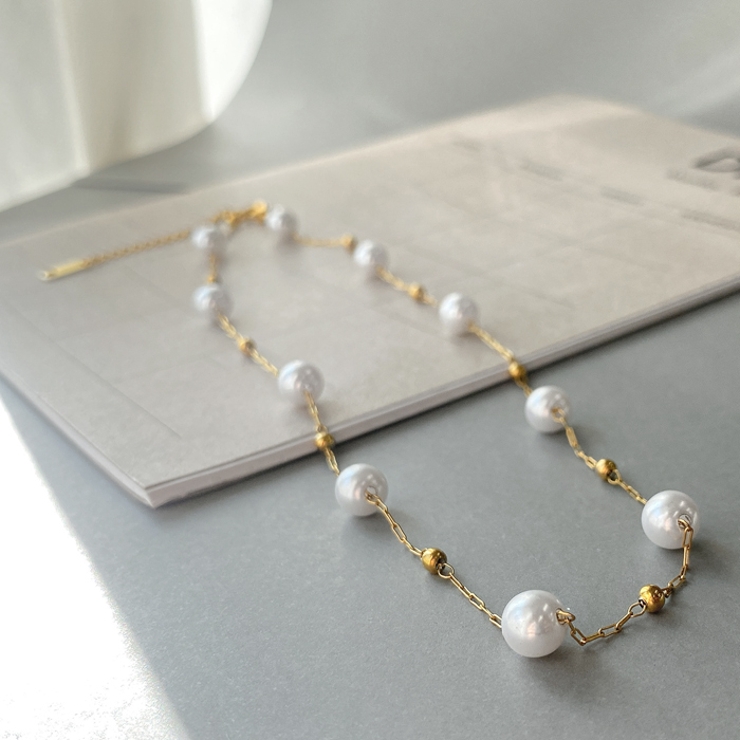 ステーションパールステンレスチェーンネックレス レディース 金属アレルギー | FACION | 詳細画像3 