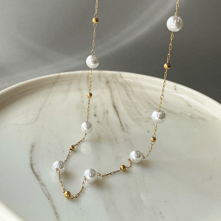 ステーションパールステンレスチェーンネックレス レディース 金属アレルギー | FACION | 詳細画像4 