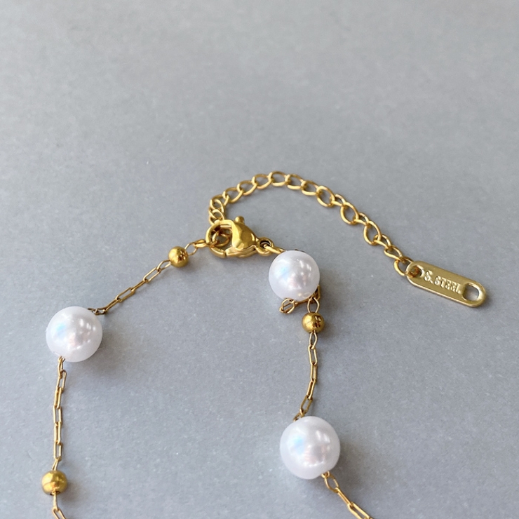 ステーションパールステンレスチェーンネックレス レディース 金属アレルギー | FACION | 詳細画像5 