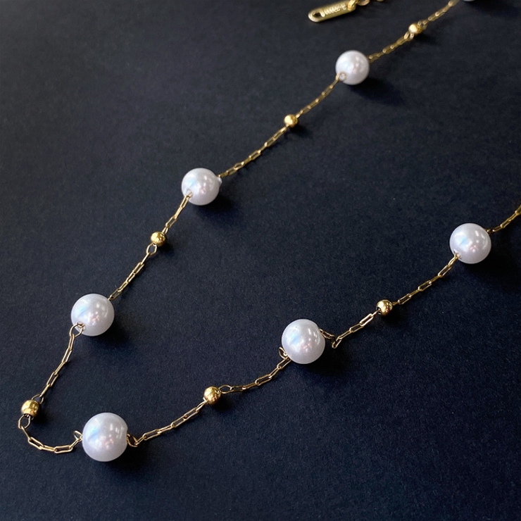 ステーションパールステンレスチェーンネックレス レディース 金属アレルギー | FACION | 詳細画像1 