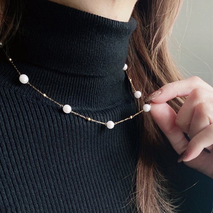 ステーションパールステンレスチェーンネックレス レディース 金属アレルギー | FACION | 詳細画像8 