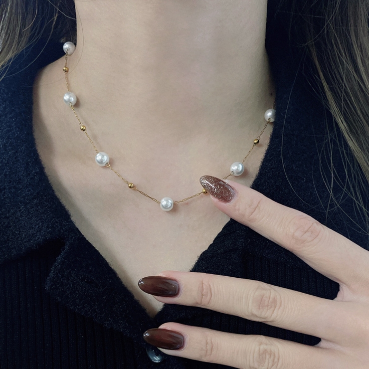 ステーションパールステンレスチェーンネックレス レディース 金属アレルギー | FACION | 詳細画像9 