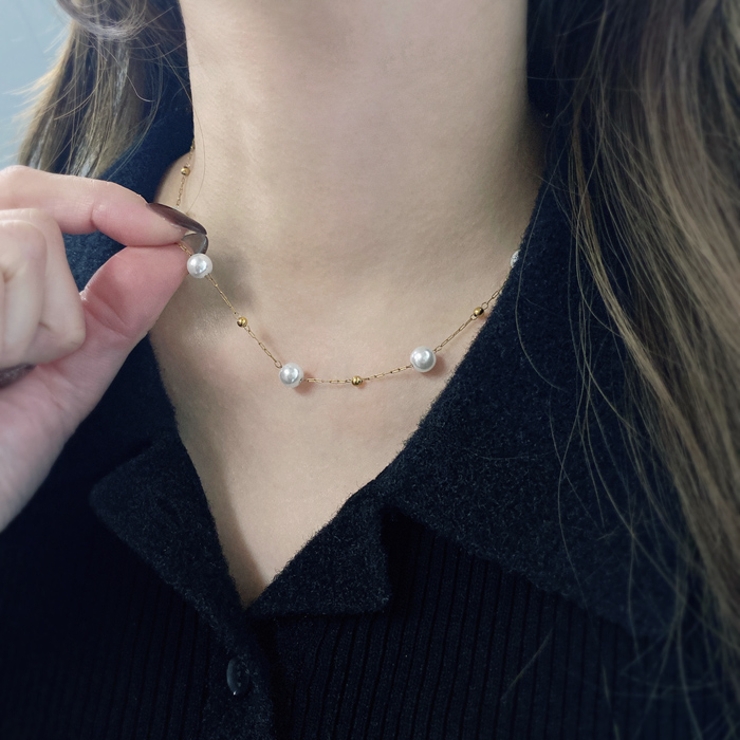 ステーションパールステンレスチェーンネックレス レディース 金属アレルギー | FACION | 詳細画像10 