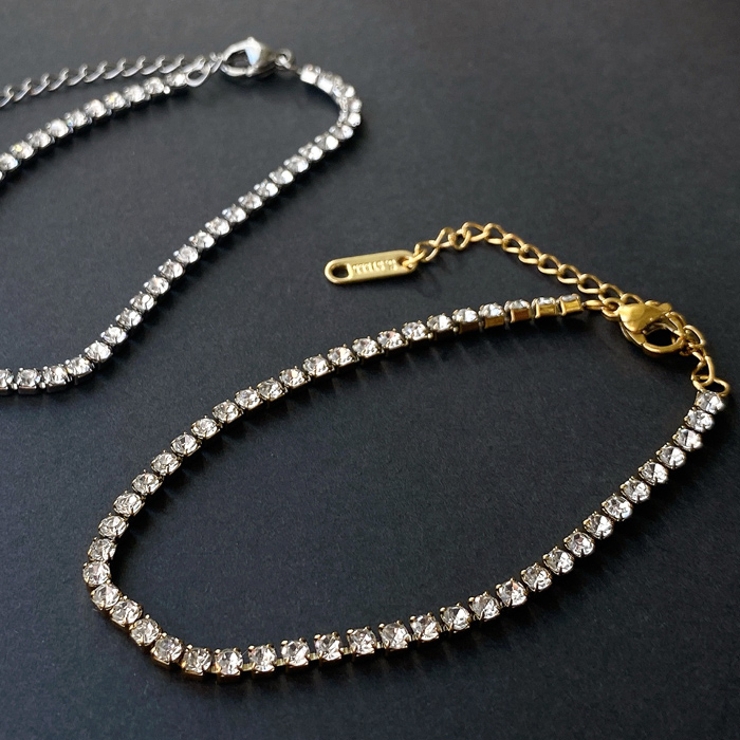 ステンレスストーン付テニスブレスレット 金属アレルギー つけっぱなし | FACION | 詳細画像1 