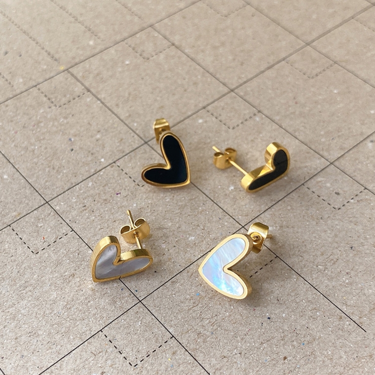 シェル風ハートステンレスピアス アレルギー対応 つけっぱなし | FACION | 詳細画像2 