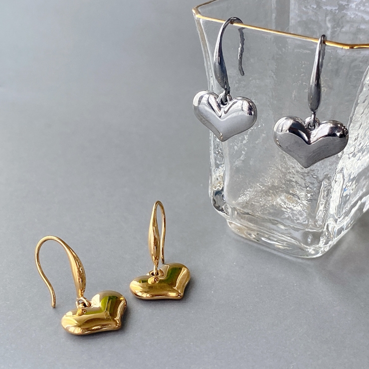 プランプハートステンレスフックピアス アレルギー対応 つけっぱなし | FACION | 詳細画像2 